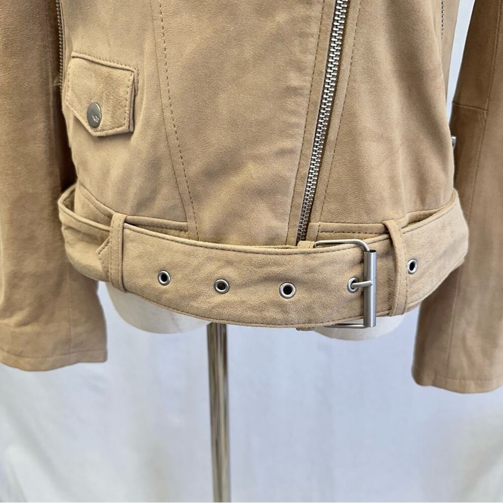 Ugg Stacey suede leather moto biker jacket belted size medium sand color - Picture 10 of 16